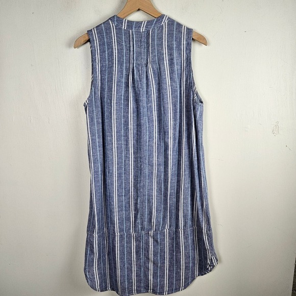 4our Dreamer Linen Blend‎ Stripe Sleeveless Dress S Blue - Picture 4 of 5